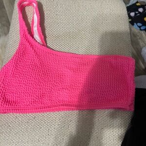 One shoulder hot pink bikini set